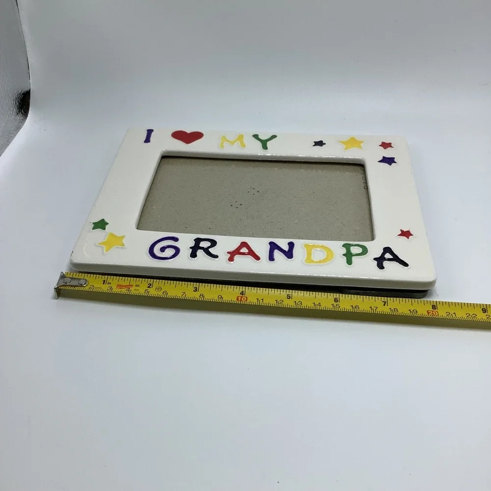 Vintage I Love My Grandpa Ceramic‎ Picture Frame w/ Stars Crackle Glaze Finish